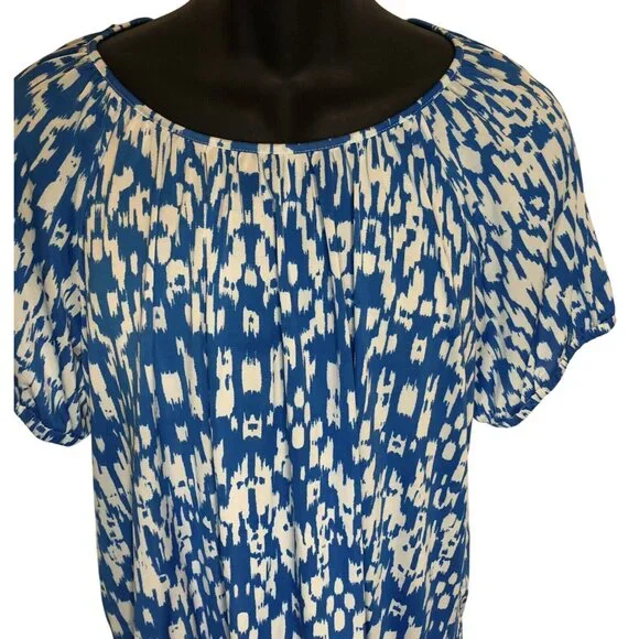 Cathy Daniels Blue/White  Geometric Print Short Sleeve Shirt Women’s Size Large - Picture 4 of 6